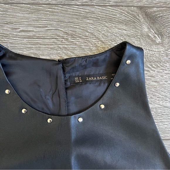ZARA BASIC black faux leather shift dress with studs at the neckline Style 862 - Picture 7 of 16